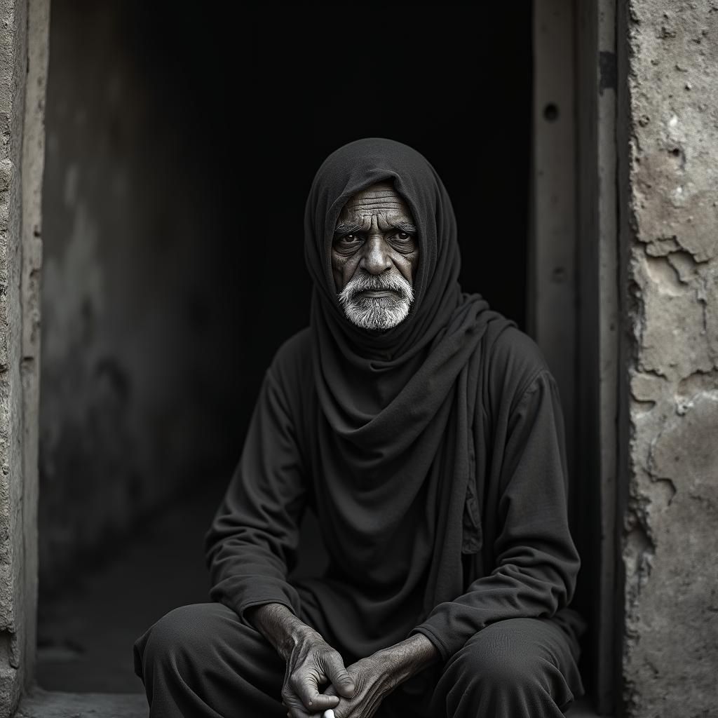 Monochromatic Portrait of an Elderly Man in Shadow