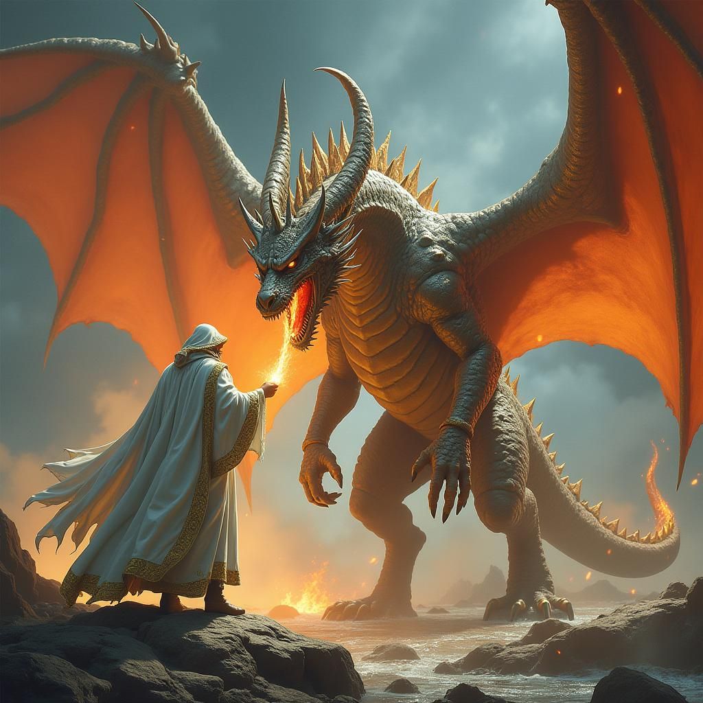 Wizard Commands Dragon in Frank Frazetta Style