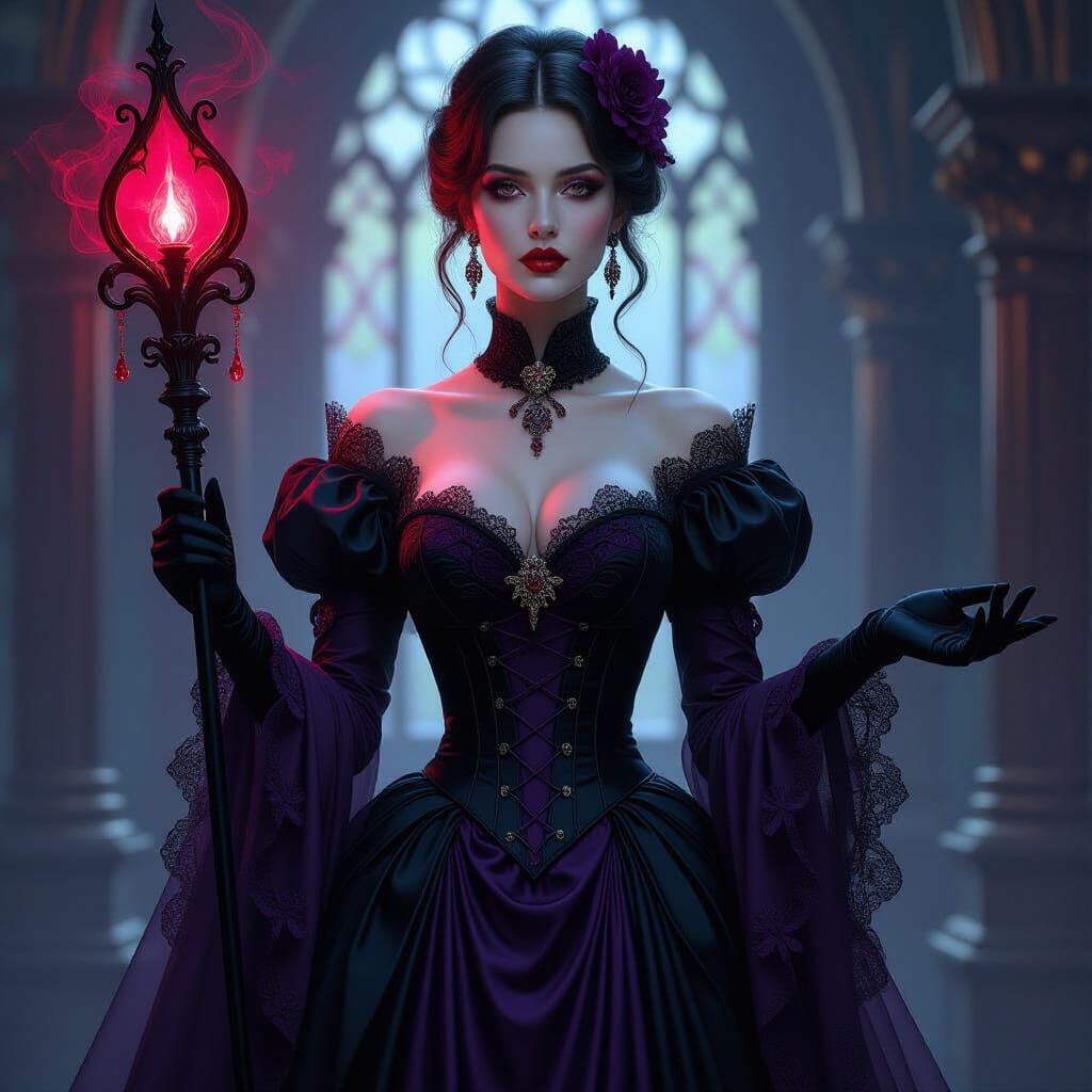 Regal Noblewoman With Blood Orchid Staff