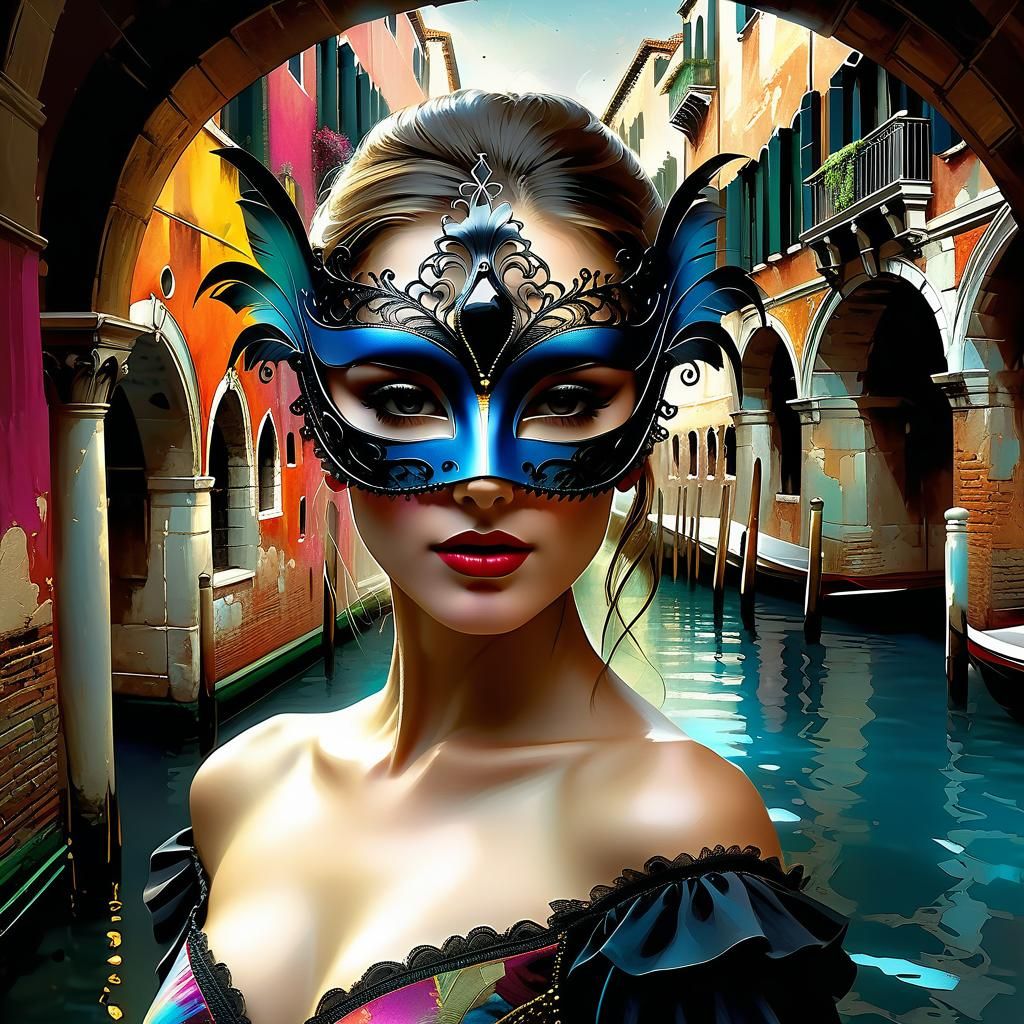 Woman in Venetian Mask Digital Illustration