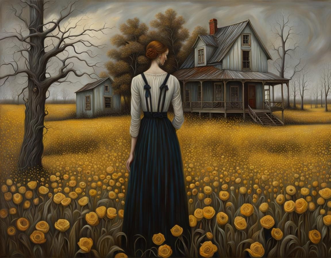 Woman standing outside her home