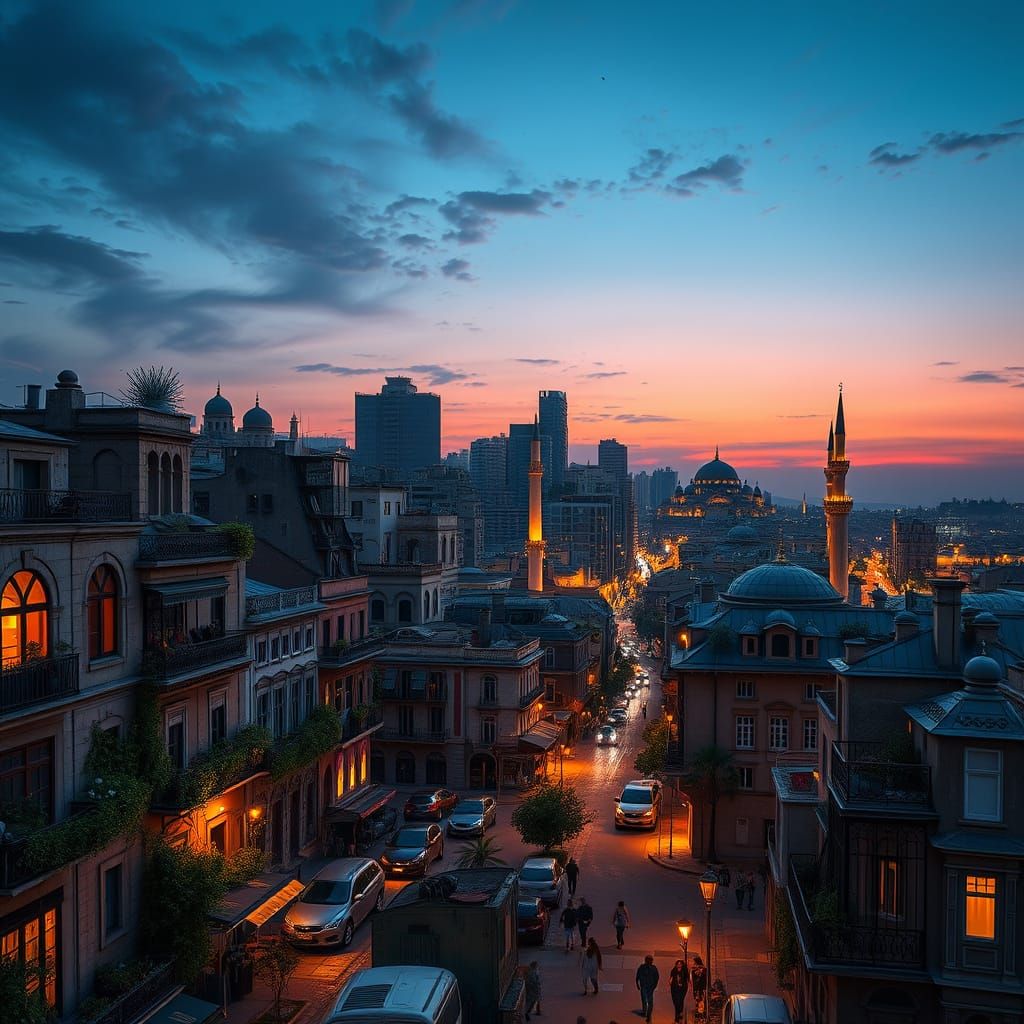 Beirut Cityscape at Dusk: A Blend of Ottoman, French, and Mo...
