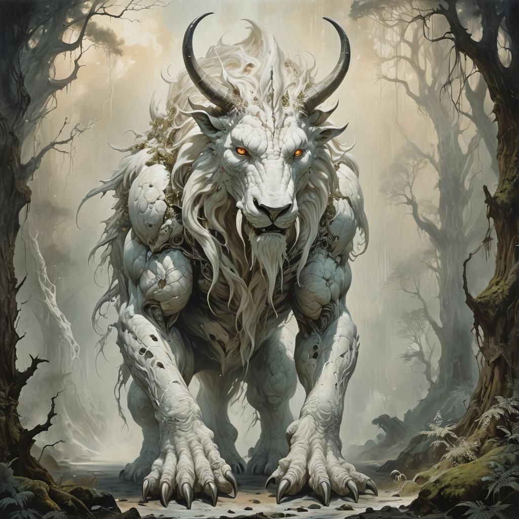 Mystical White Creature in Vintagepunk Ethereal Fantasy