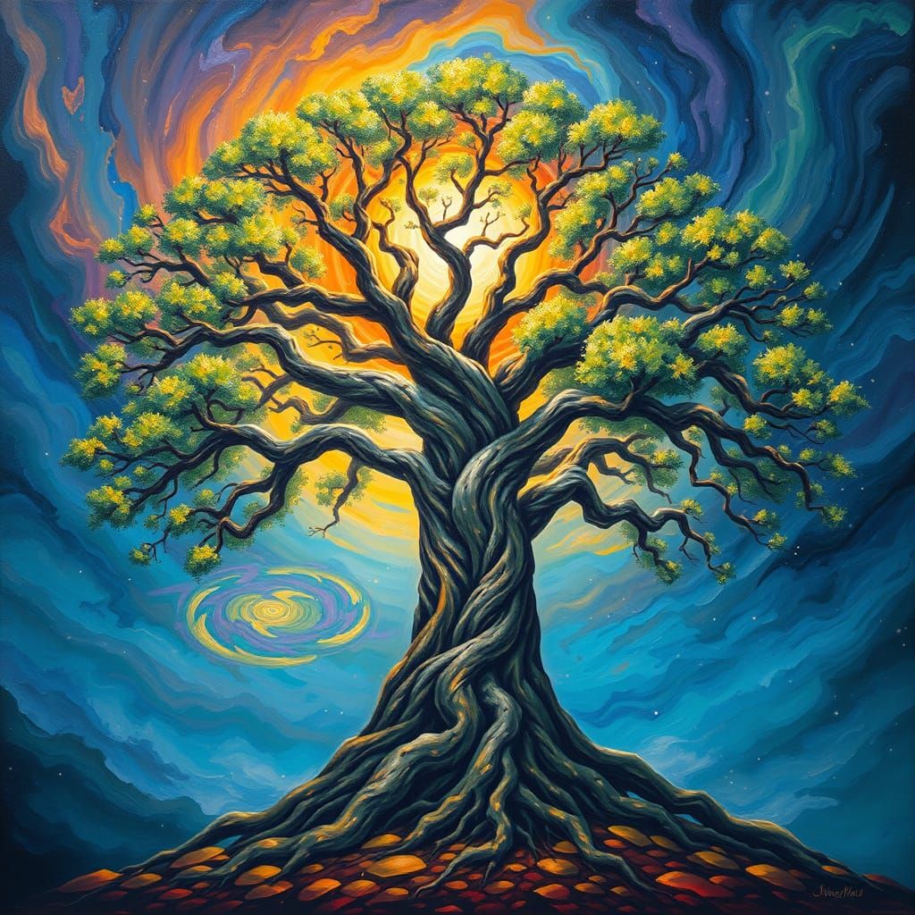 Tree of Life in Vibrant Oil Painting Style
