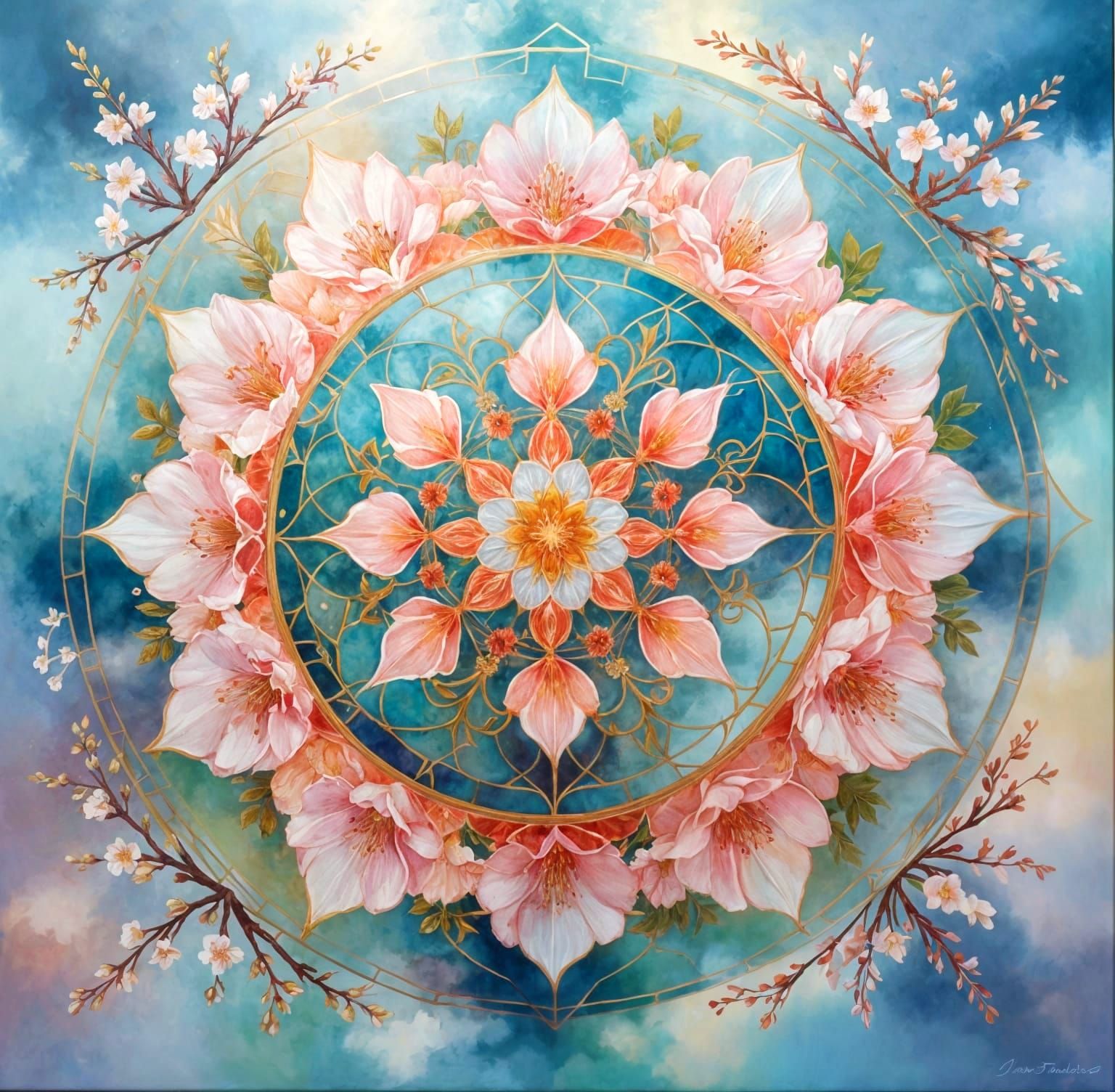 Luminous Mandala Painting in Sunlit Sky