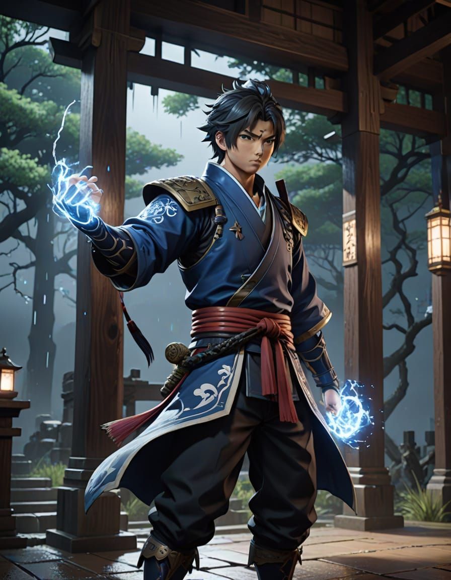 Yún-Lei's Lightning Fist Technique in Anime Style