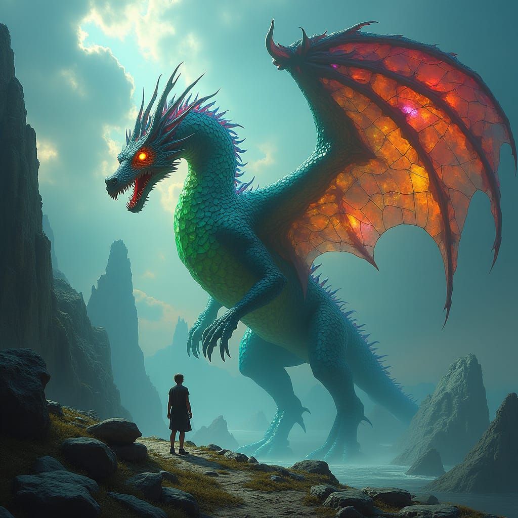 Stained Glass Dragon Overlooks Ruined World