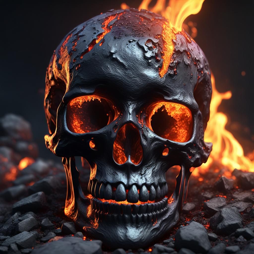 Charred Black Skull in Dark Fantasy Style
