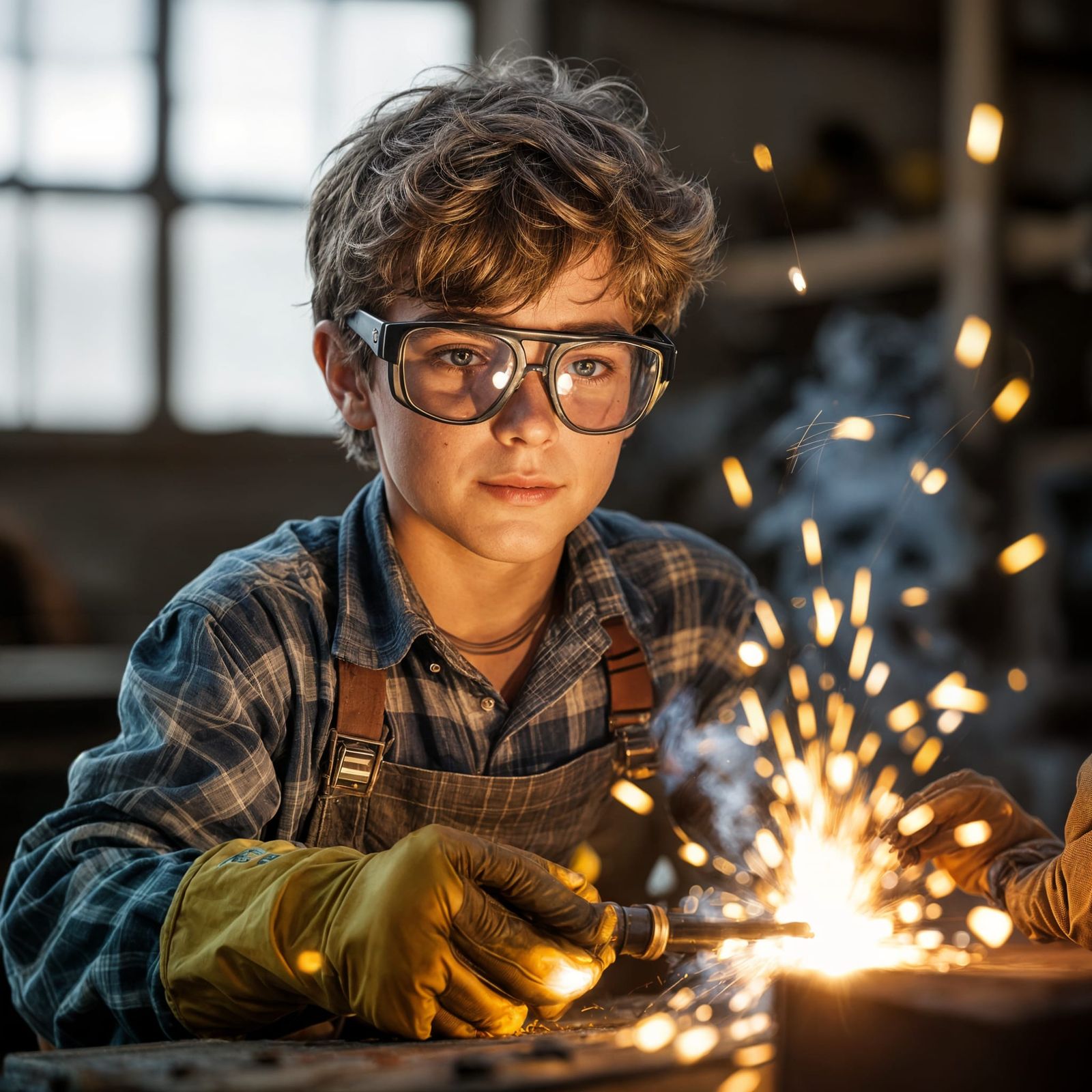 Boy Wearing Welding Glasses Portrait