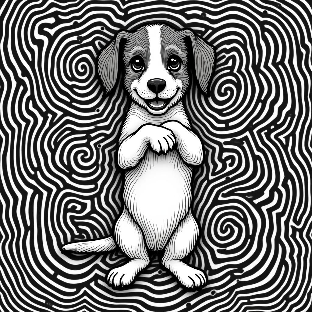 Optical Illusion Puppy in Black and White Tessellations