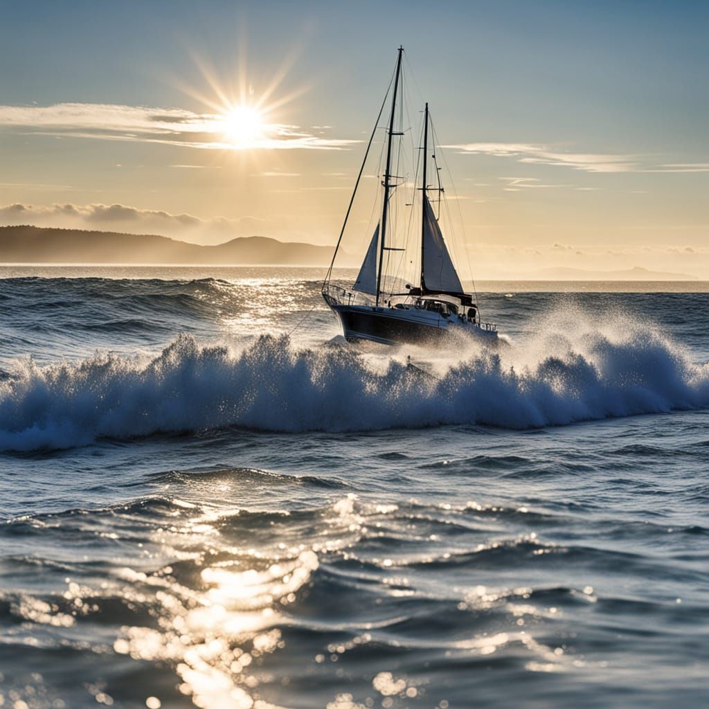Serenely Captured Blue Ocean Scene with Sailboat