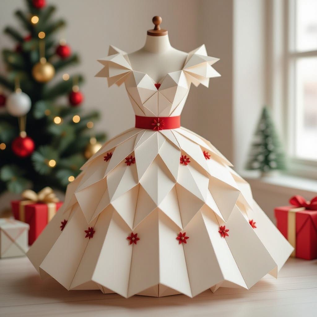 Origami Christmas Dress in Papercraft Style
