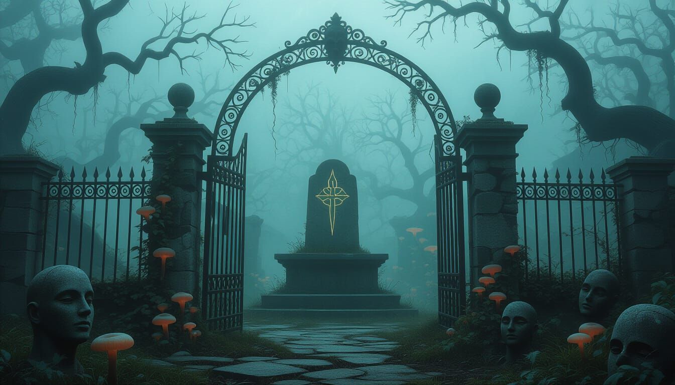 Forsaken Garden with Eldritch Trees and Arcane Runes