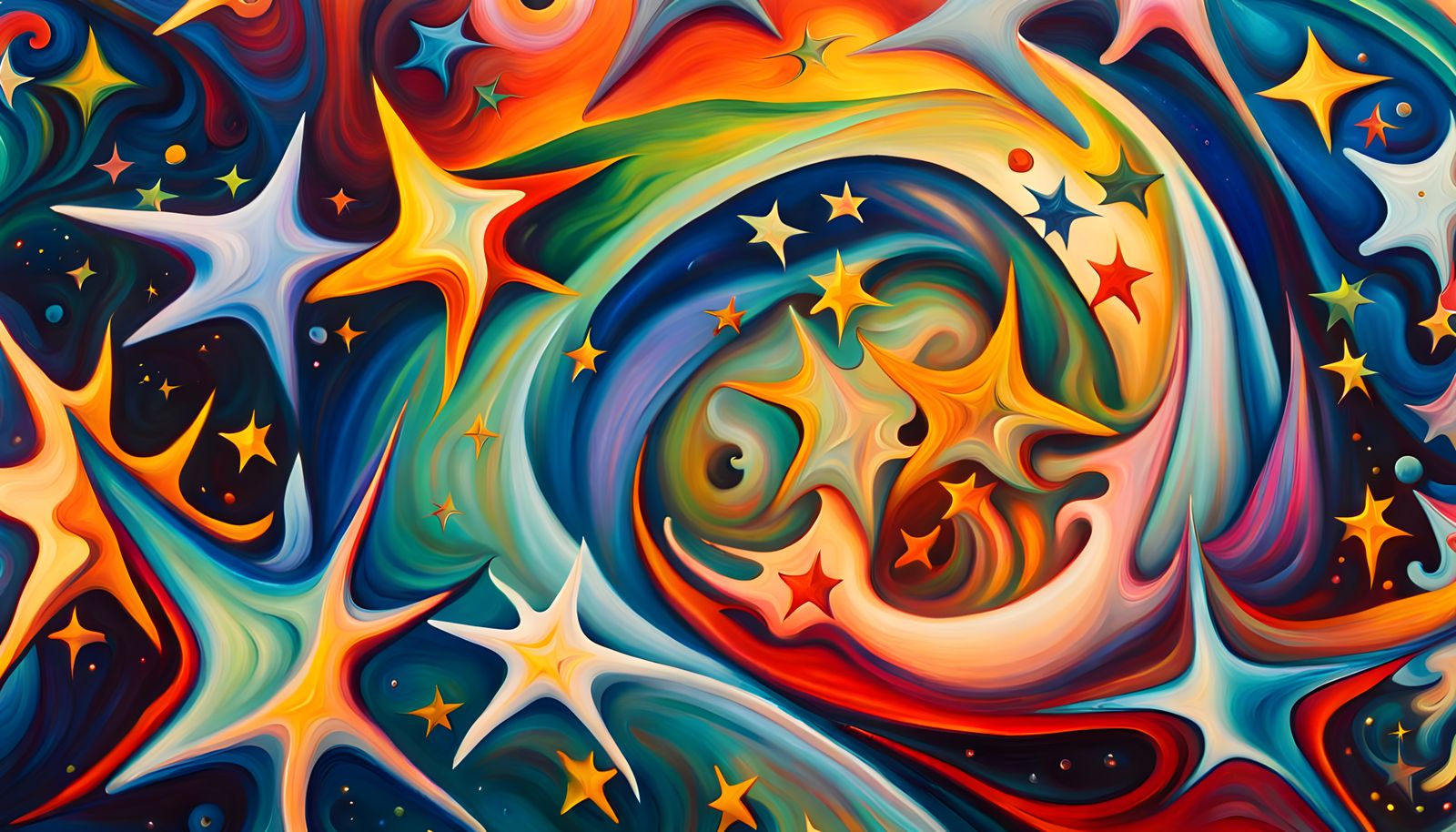 Iridescent Star Family in Abstract Expressionism Style