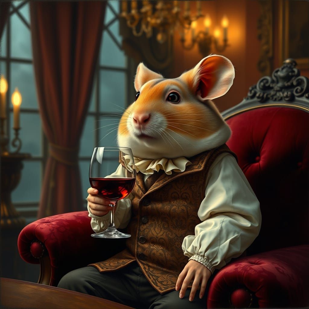 Regal Hamster in Victorian Wine Parlor