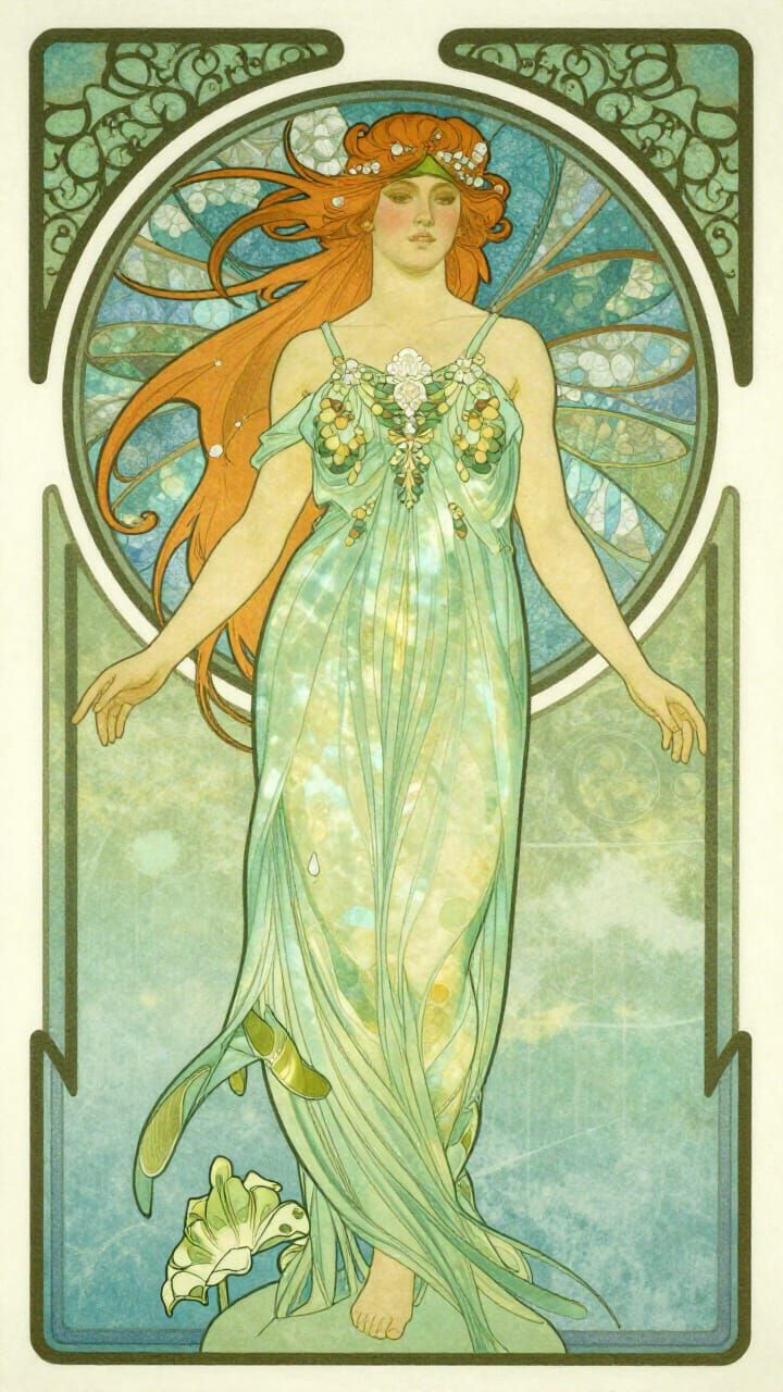 Water Nymph Portrait in Art Nouveau Style