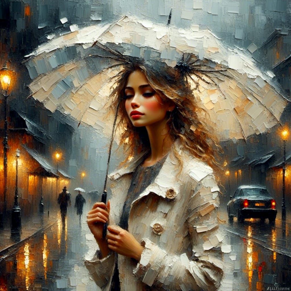 Romantic Woman in White Dress with Texturized Effect