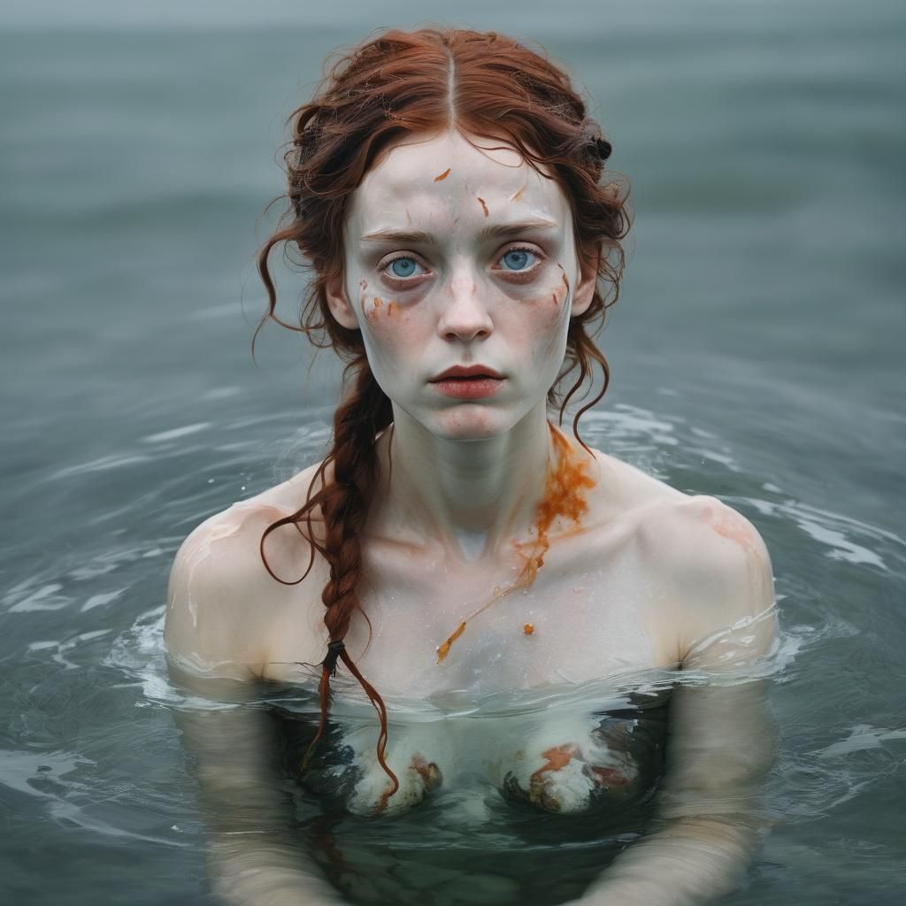 Selkie Woman Portrait in Mixed Media Style