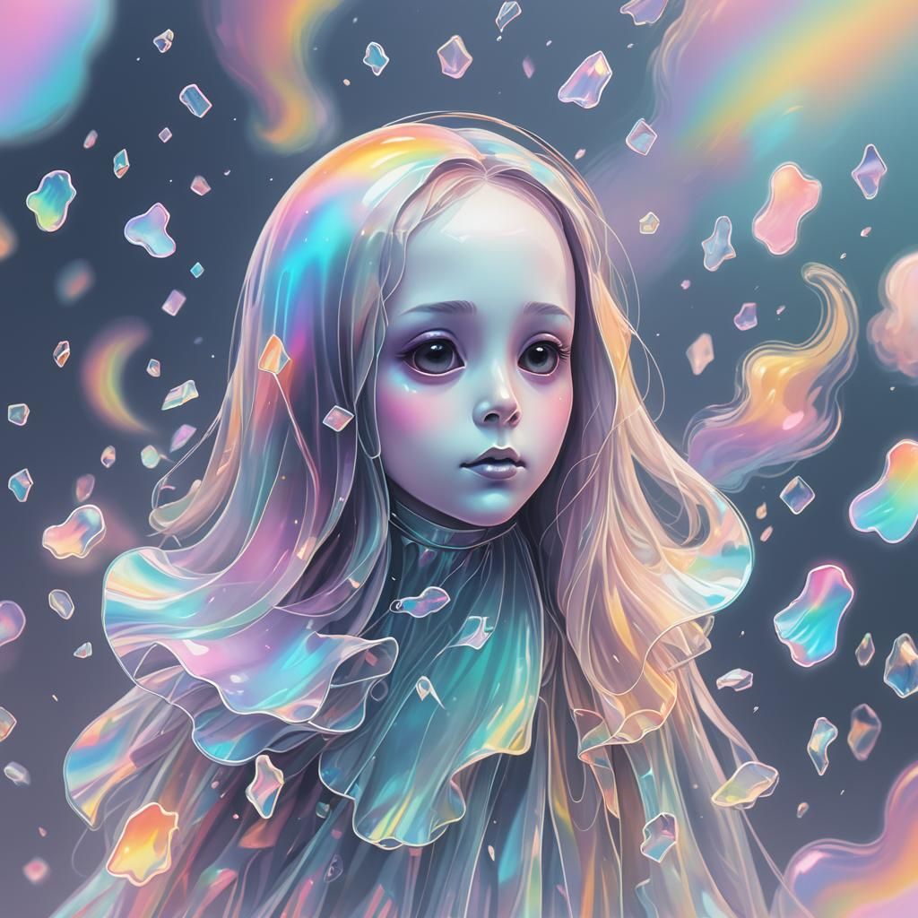 Cute Ghost Holographic Sticker in Surreal Digital Art