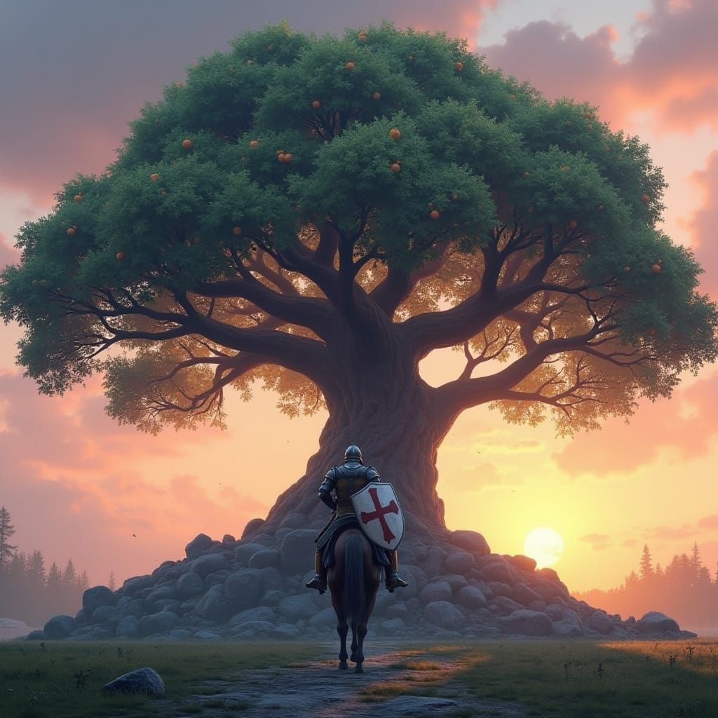 Ethereal Tree of Commonwealth with Knight in Majestic Pursui...