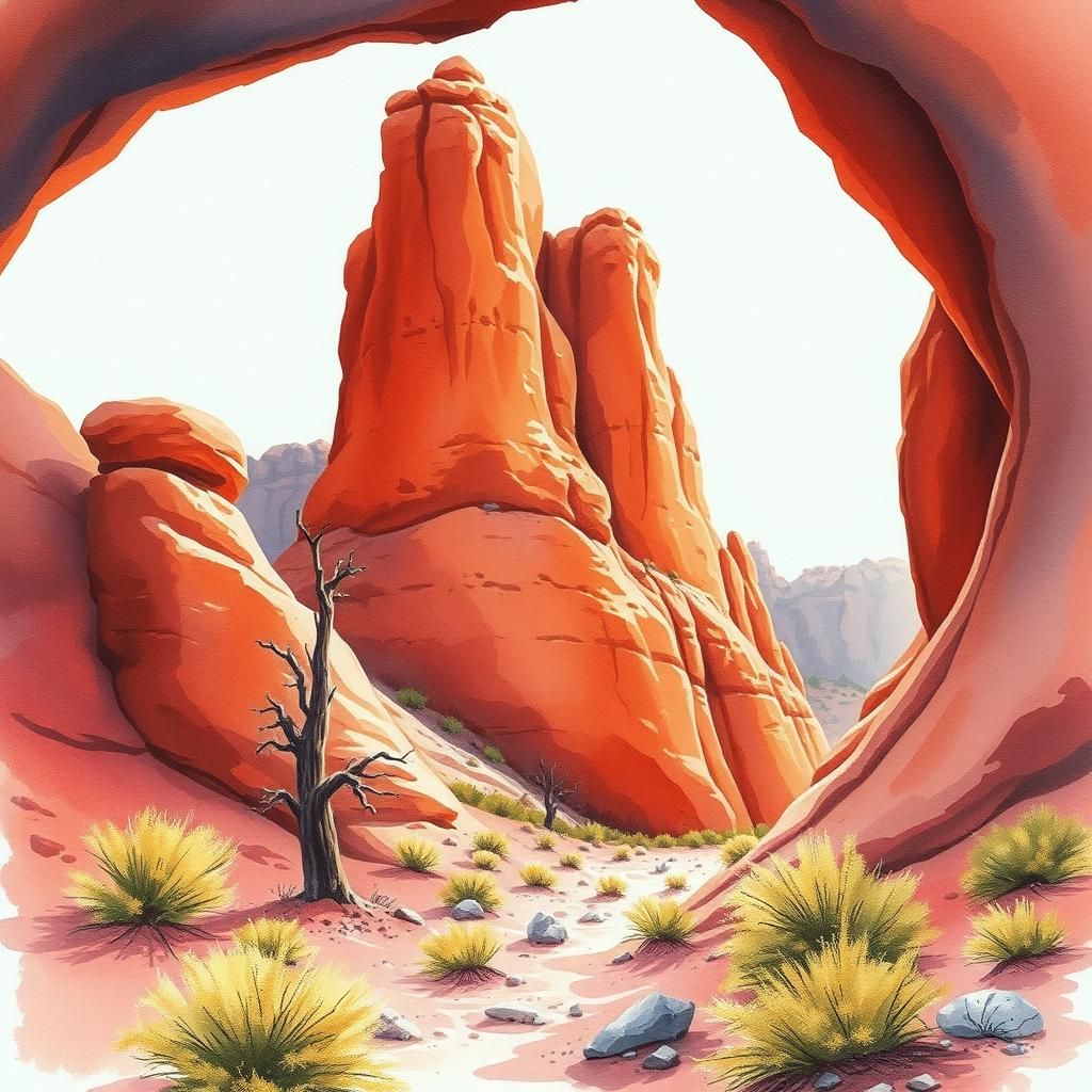 Watercolor Canyon in Red Desert Environment