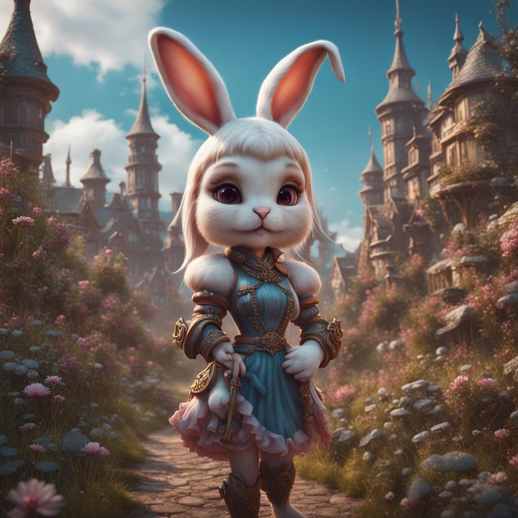 Cute Bunny Woman in Detailed Matte Painting