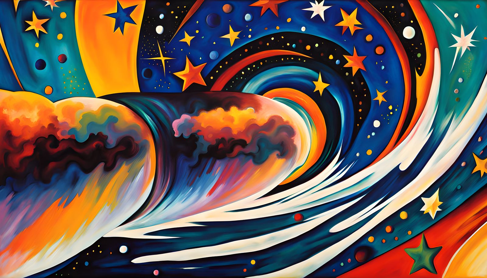 Surreal Vortex of Iridescent Light in Cosmic Oil Painting