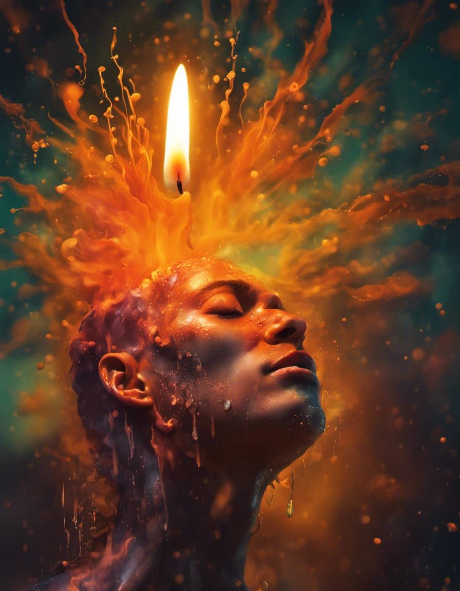 Surreal Exploding Candle Head in Splash Art Style