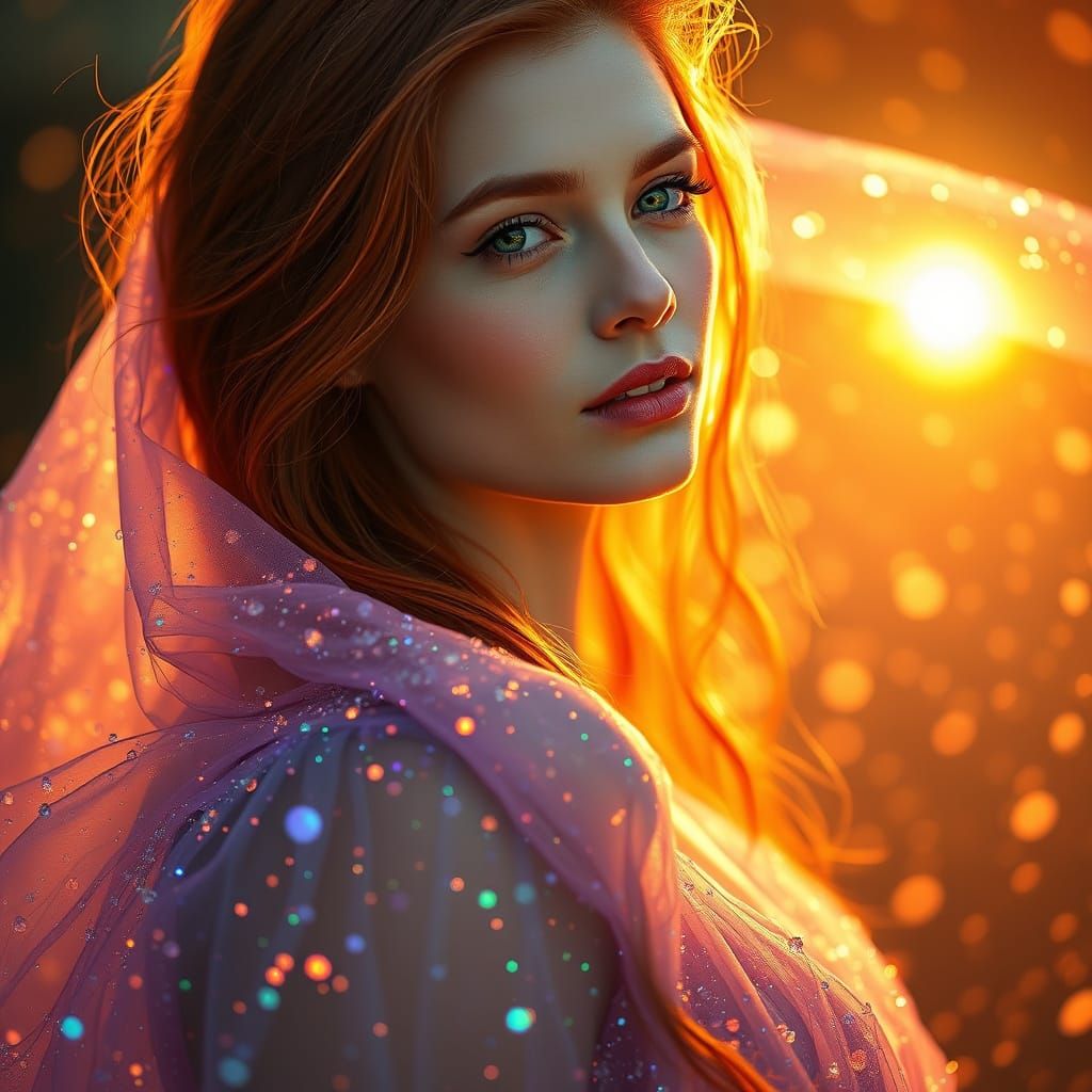 Ethereal Redhead Goddess in Crystal Gown
