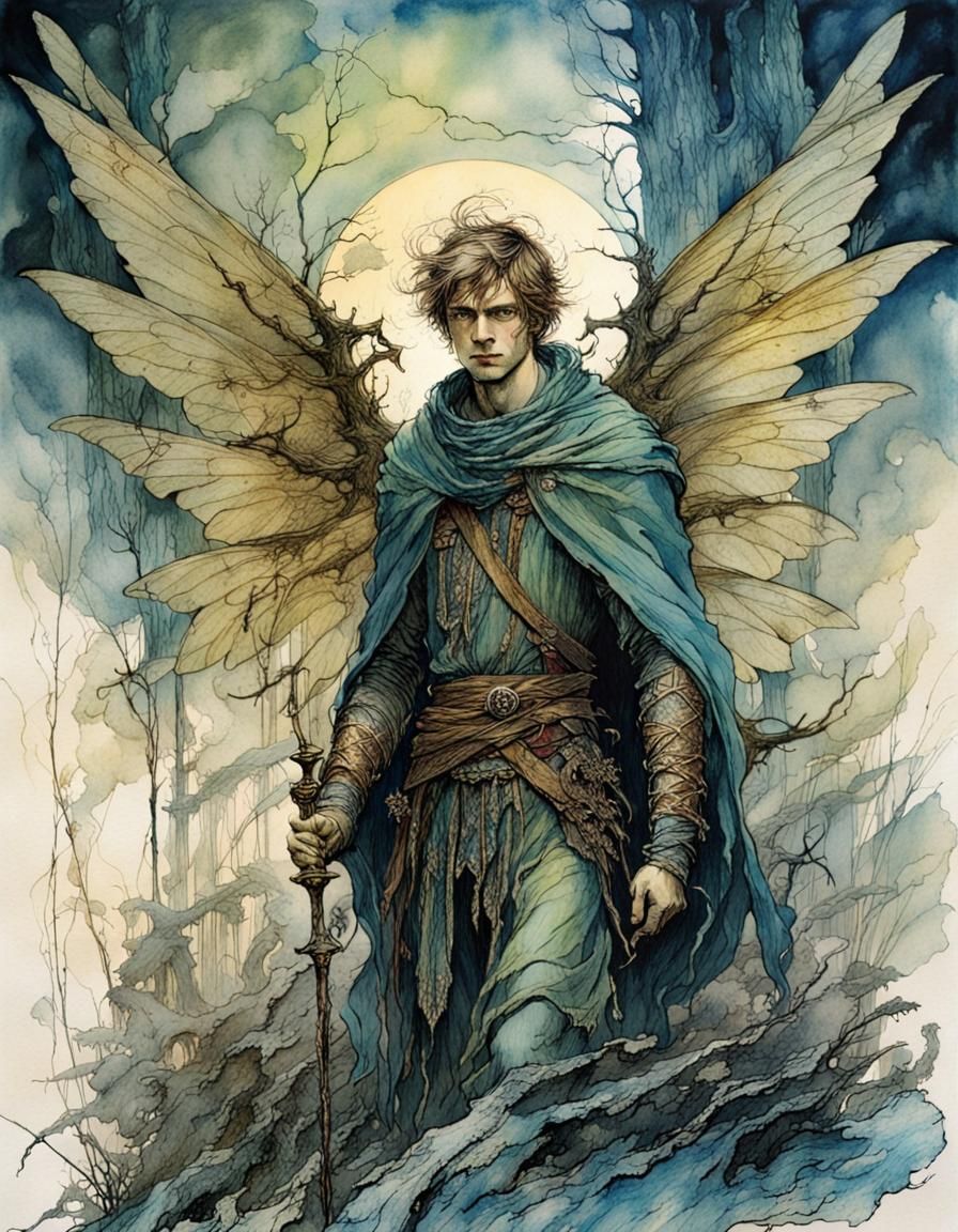 Medieval Fairy King with Wings in Detailed Style