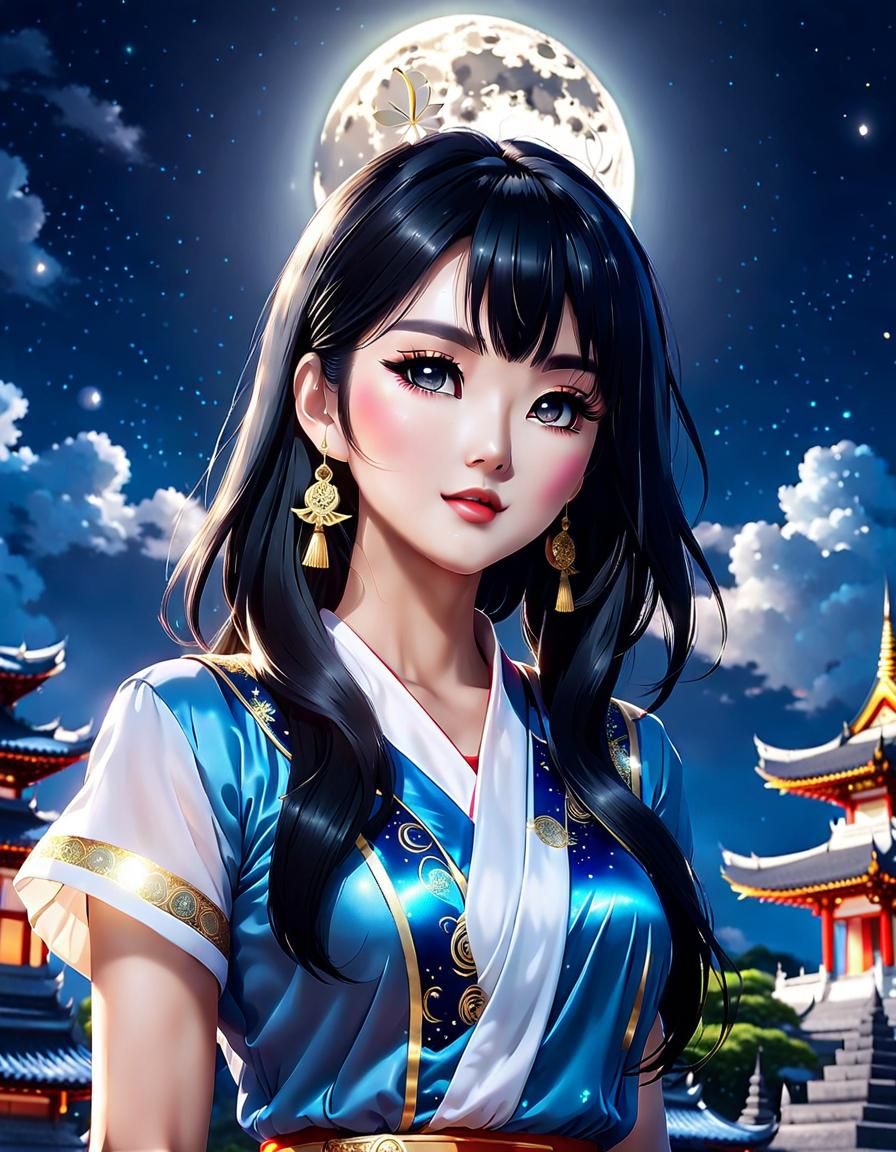 Anime Beauty in Thailand Moonlight