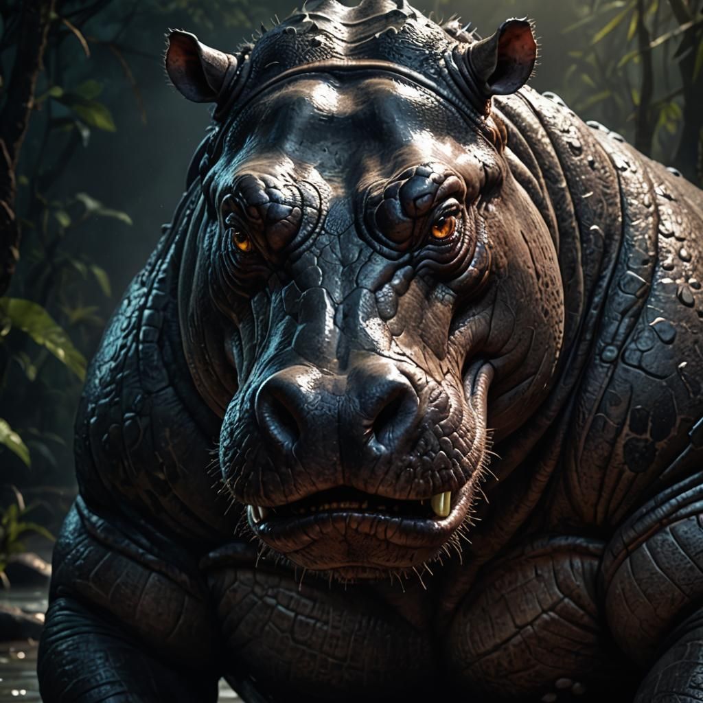 Hippo-Man Concept Art with Intense Gaze