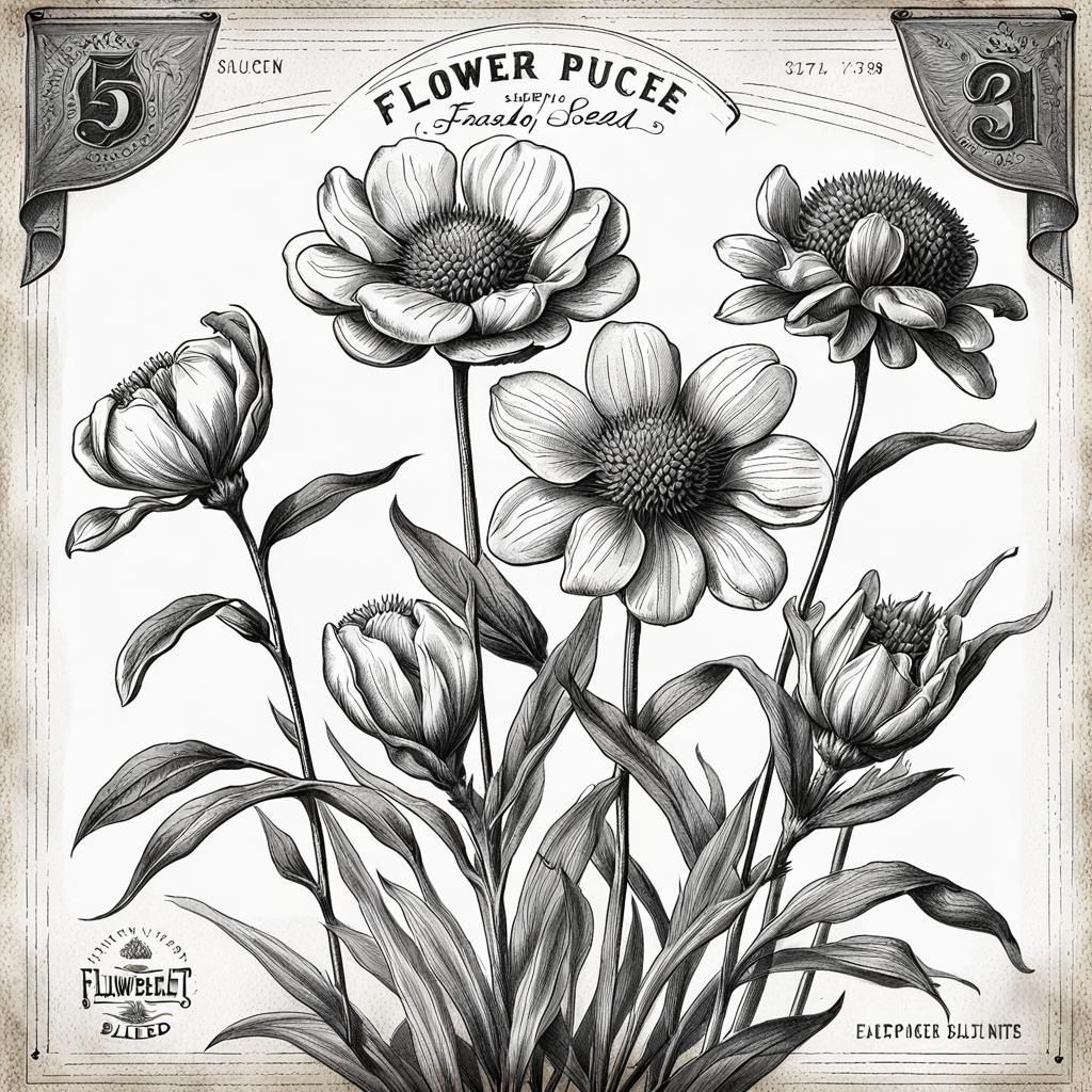 Vintage Flower Seed Ad Illustration in Black and White