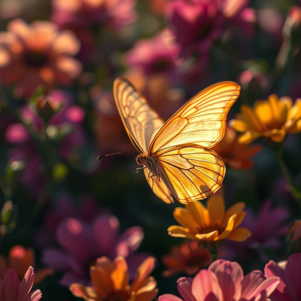 Ethereal Butterfly Ballet in Vibrant Floral Tapestry