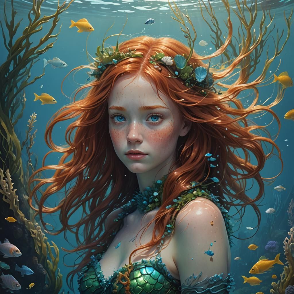 Pregnant Mermaid in Bioluminescent Underwater Realm