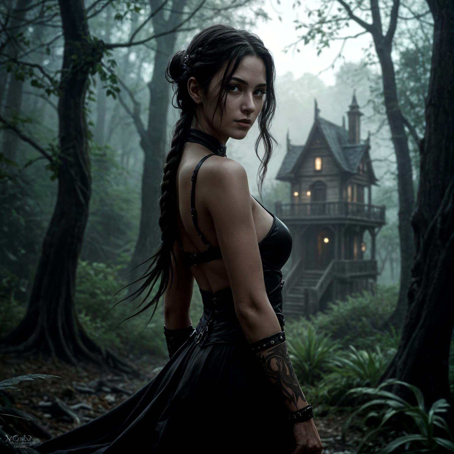 Mysterious Gothic Goddess in the Misty Valley