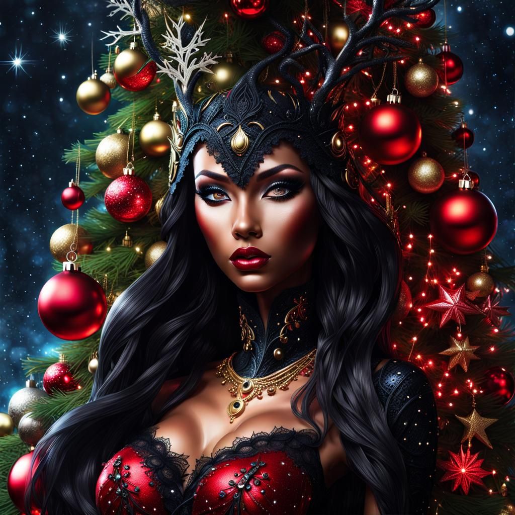 Christmas Dark Elf Portrait in Hyperrealistic Style
