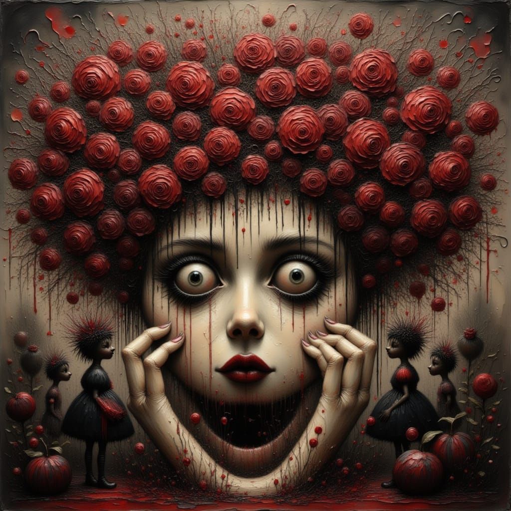 Gothic Broken Heart with Red Roses in Ink Style