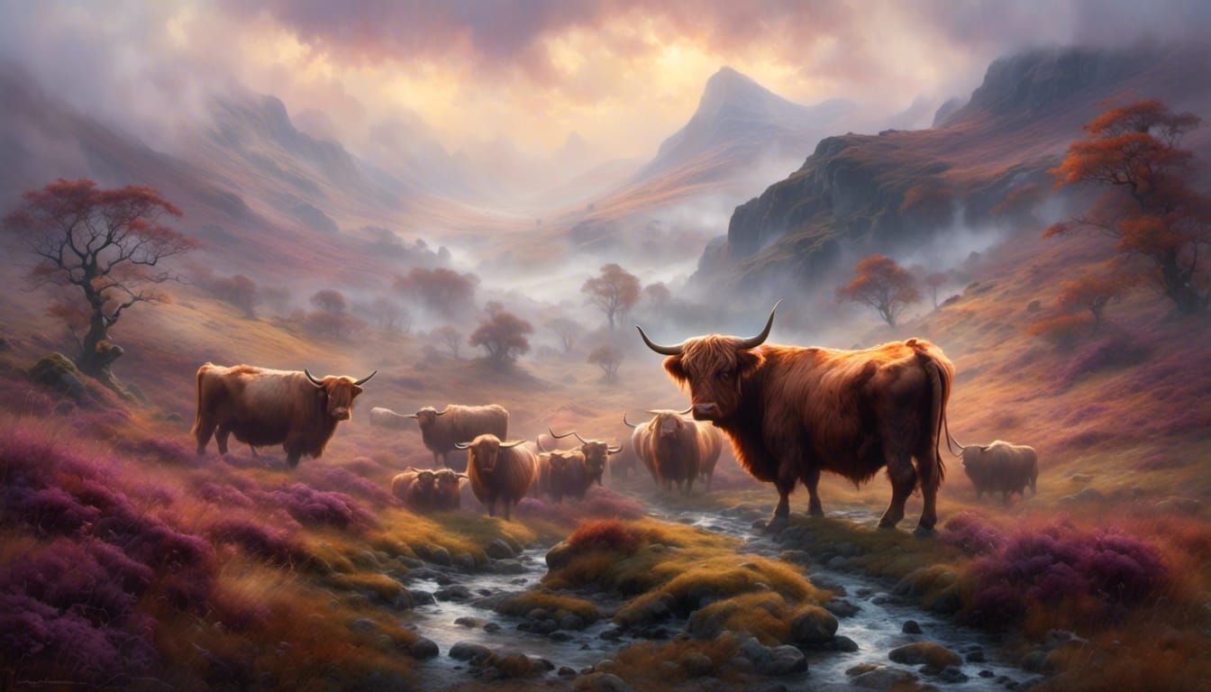 Ethereal Misty Landscape of Scottish Highlands