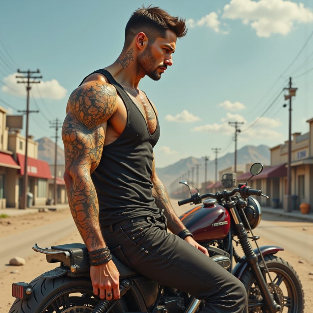 Muscular Golem Rider in Reno at Sunset