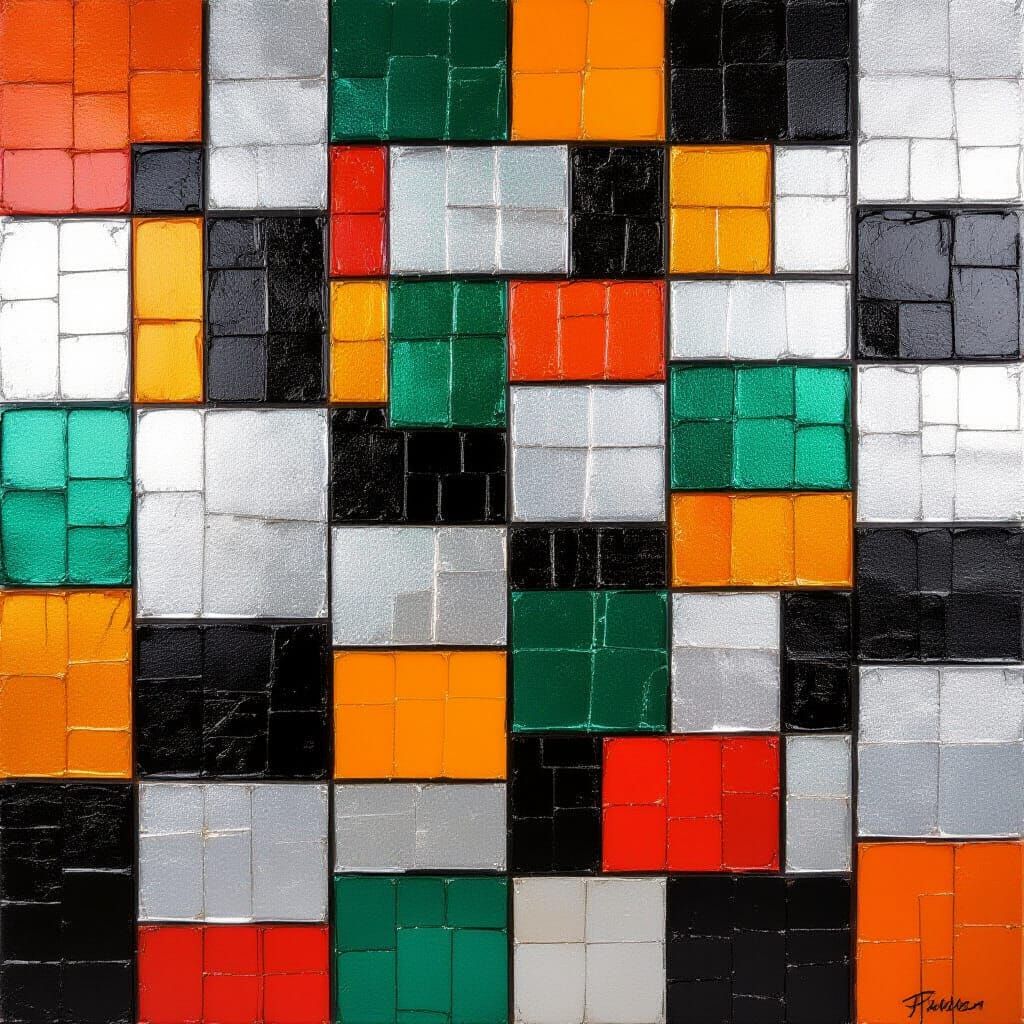 Vibrant Abstract Mosaic Painting with Luminous Gradients