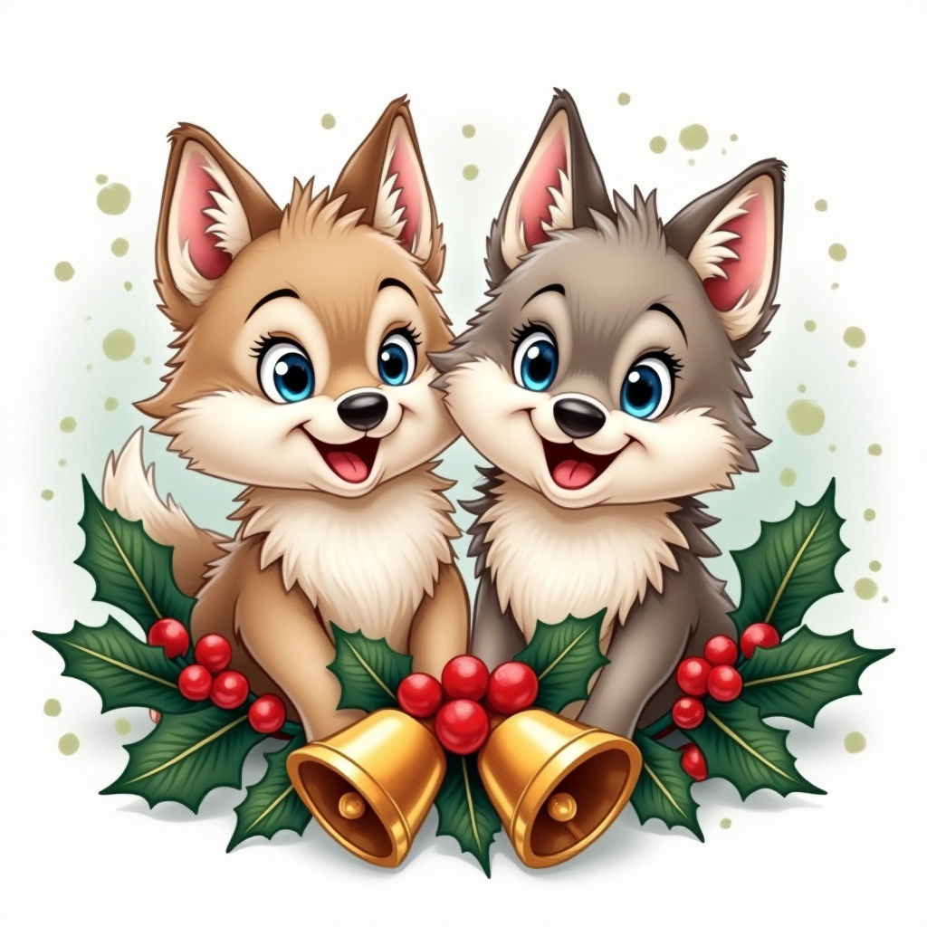 Christmas Wolves in Disney Animation Style