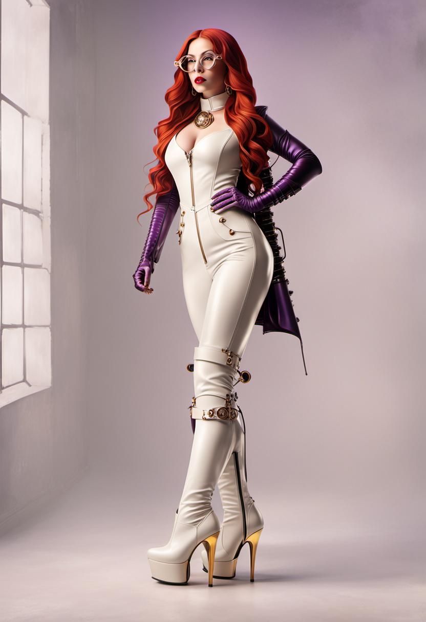 Steampunk Woman in Latex Catsuit Digital Art