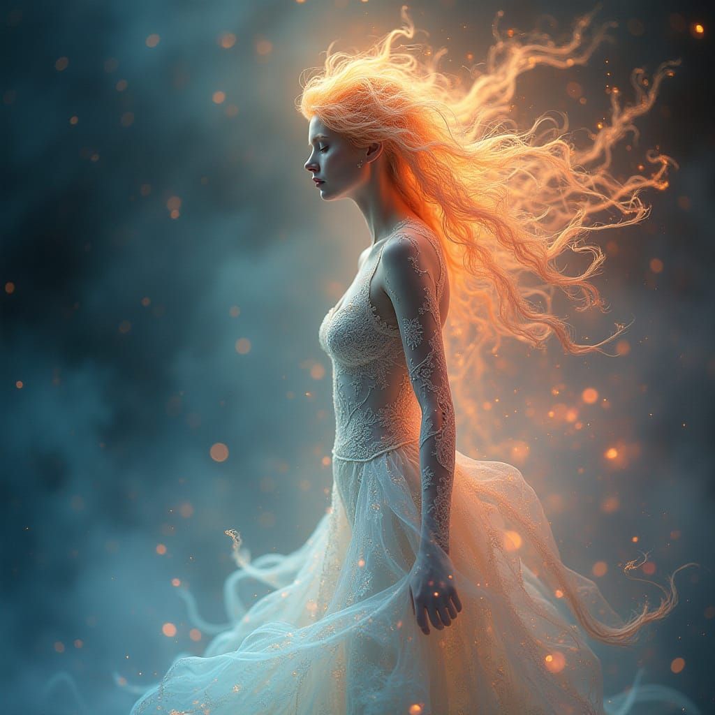 Ethereal Maiden in Iridescent Light and Flame