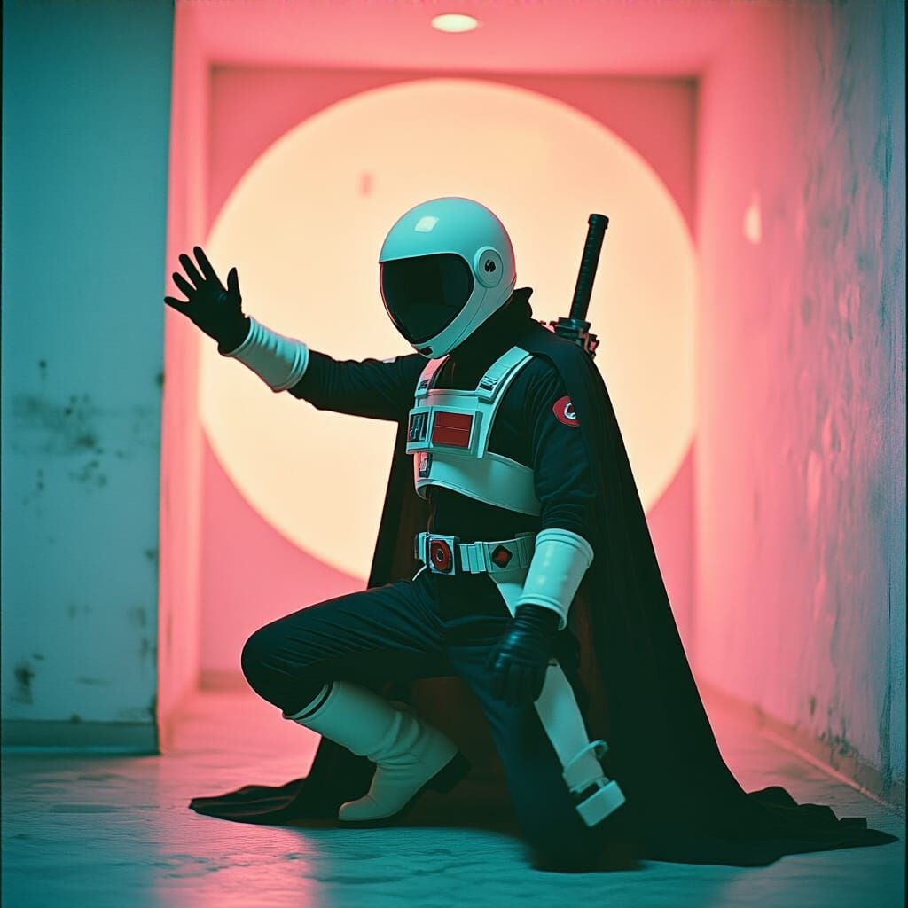 Goth Vampire Astronaut in Surreal Glitchcore Setting