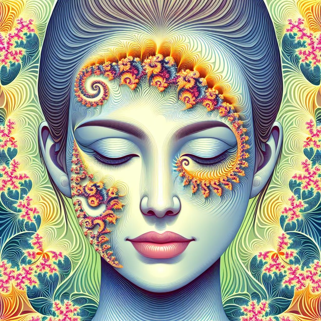 Fractal Face Portrait in Spring Colors