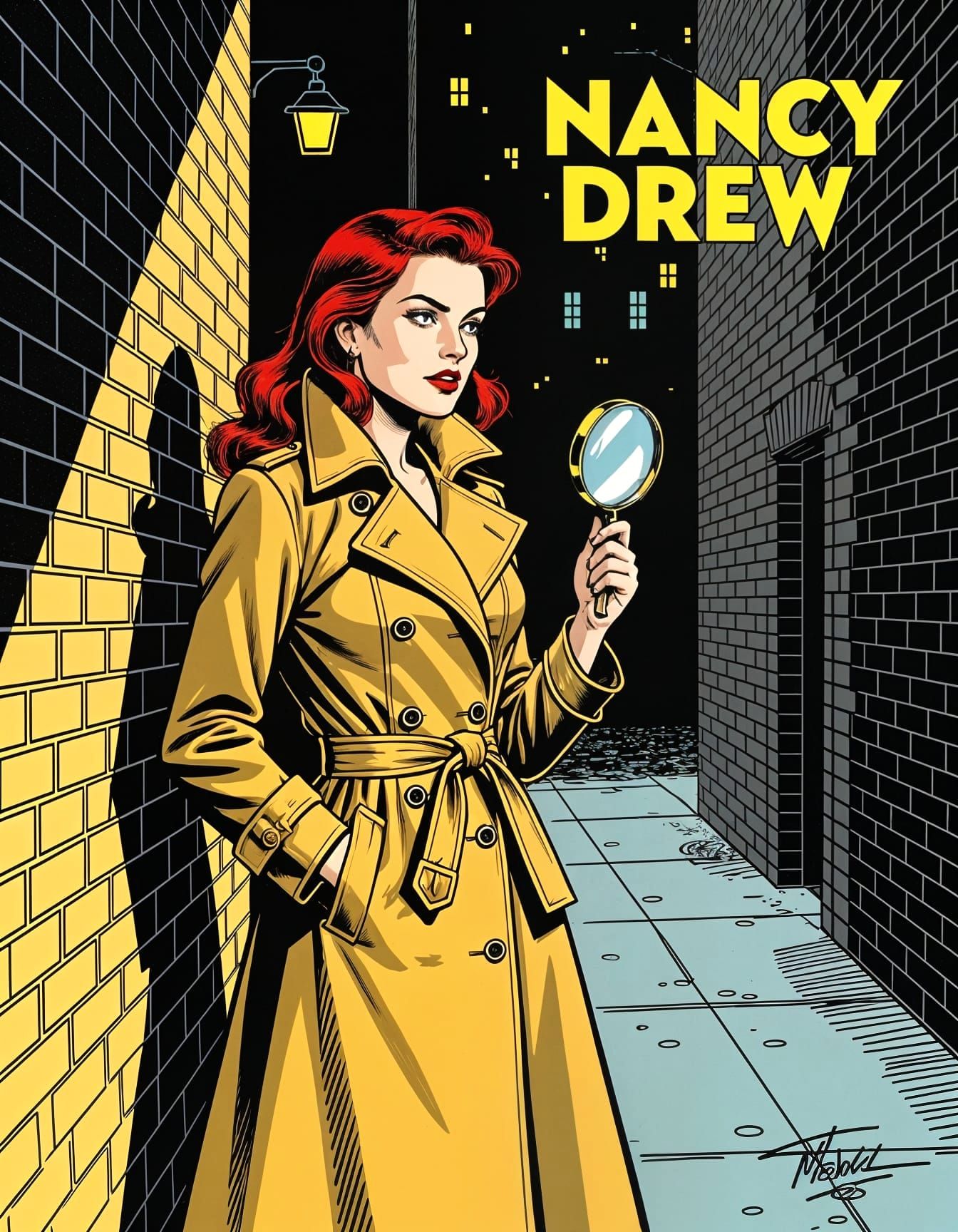 Nancy Drew: Seasoned Detective in Noir Comic Style