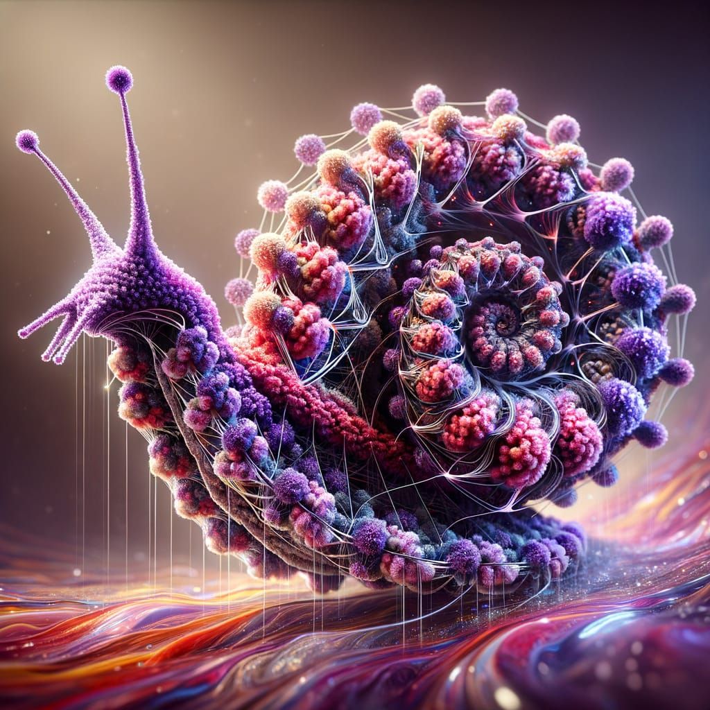 Colorful Pom-Pom Snail with Flowing Fluids