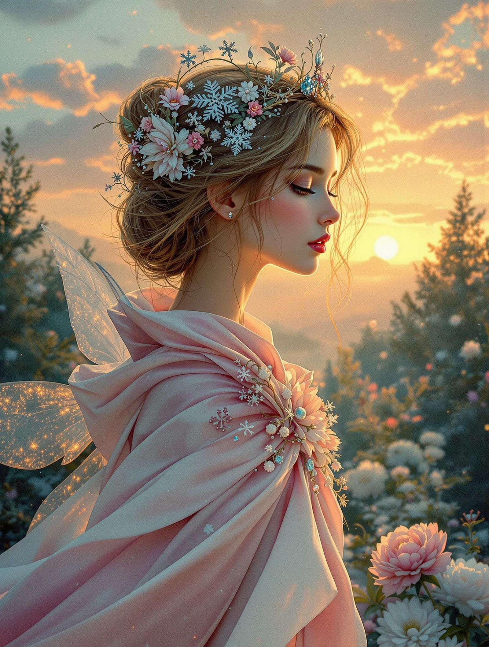 Celestial Christmas Fairy in Vibrant Digital Watercolor