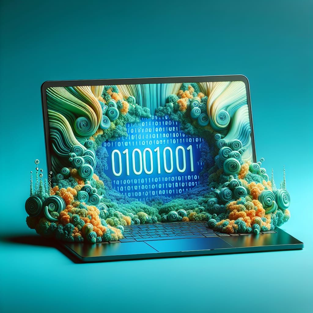 Laptop Displaying Binary Code as Matte Painting